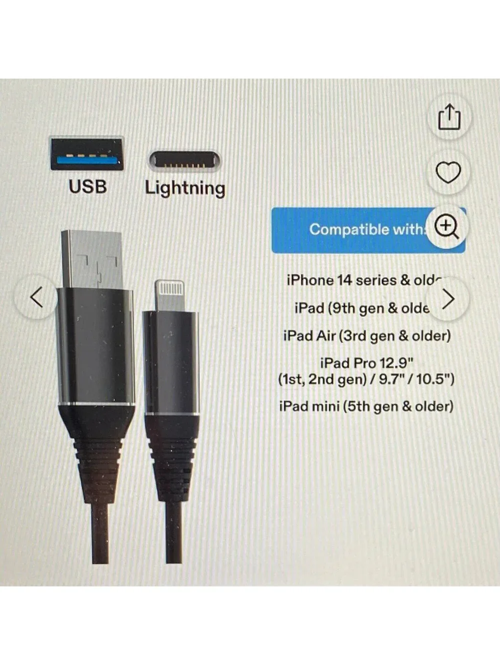 Onn 6ft Lightning to USB Charging Cable Black